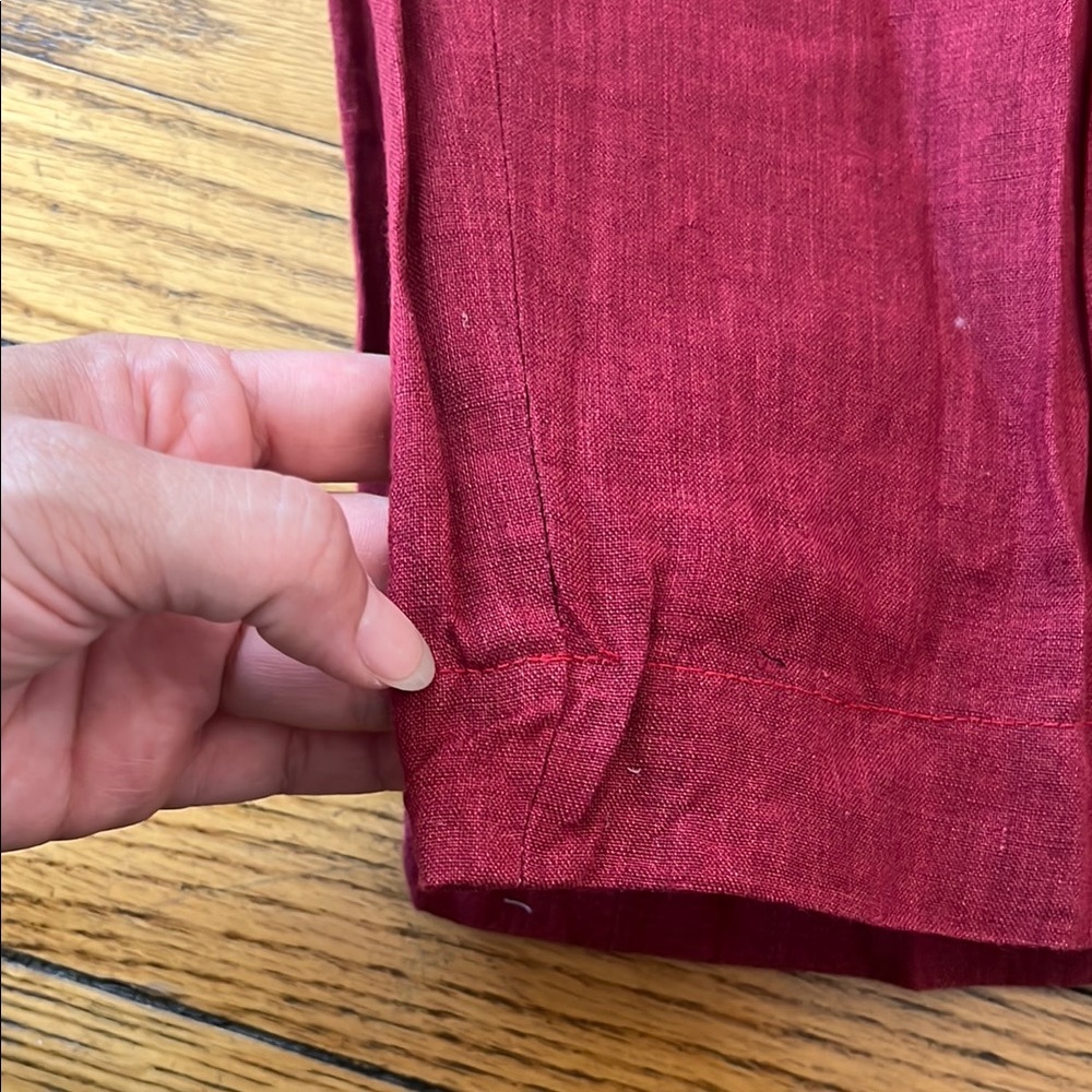 Jones New York Burgundy Red 100% Linen Trousers Size 16 - Picture 6 of 8